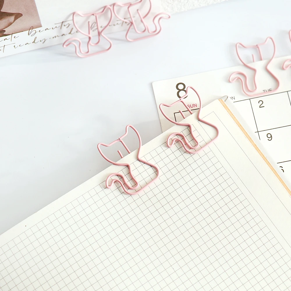 Creative pink cat Shaped Creative File Clamp Paper Clip Bookmark Holder Paper Decorative Clip 20pcs for Office School Home