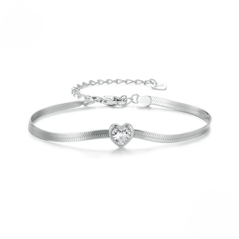 

925 Sterling Silver Heart Cubic Zirconia Bracelet Adjustable Fine Jewelry Gifts for Women