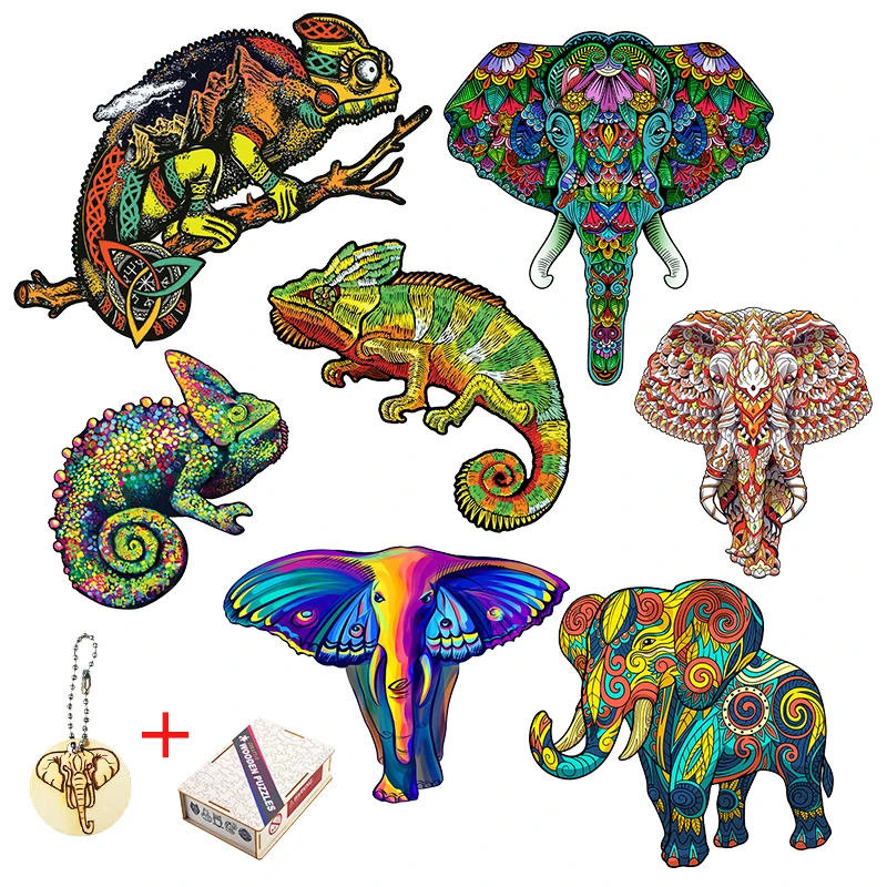

Artistic Animal Wooden Puzzle Chameleon Wooden Jigsaw Puzzle Elephant Wood Jigsaw Puzzle Educational Toys For Kids Adults
