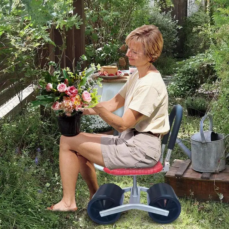 Rolling Garden Seat 360 Degree Rotating Gardening Seat Adjustable Height Steering Handle Gardening Seats Seniors Garden