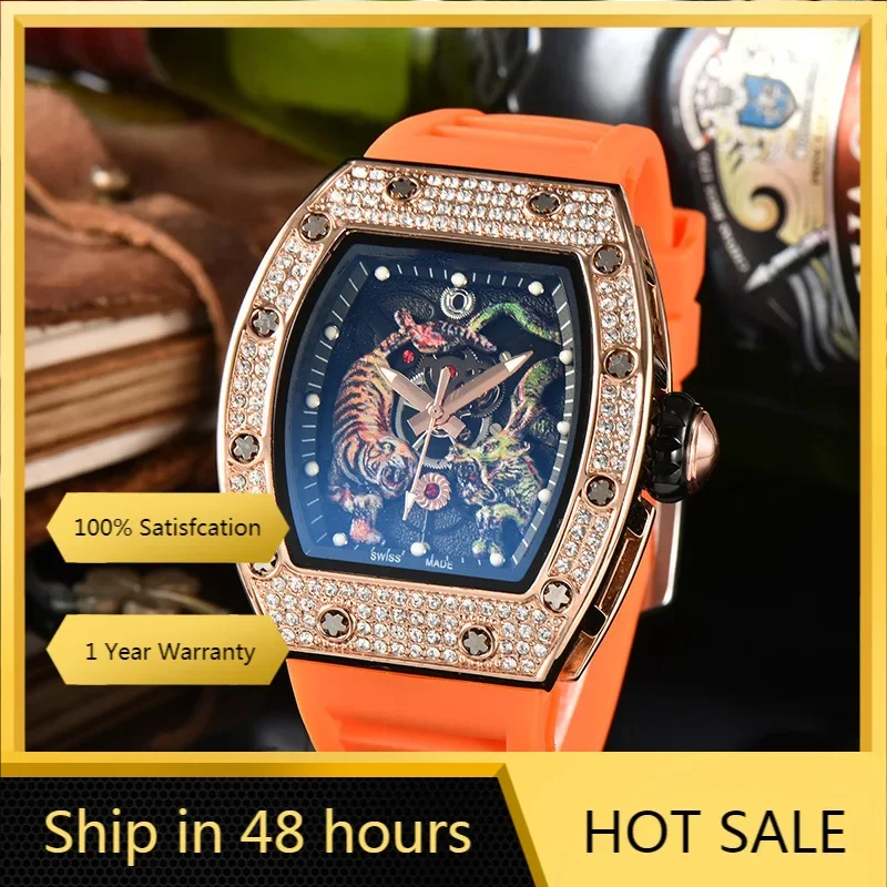 

2024 New Fashion Multi-function Automatic 3-pin Men's Top RM Luxury AAA Men's Watch Luminous Dragon Tiger Diamond Pattern