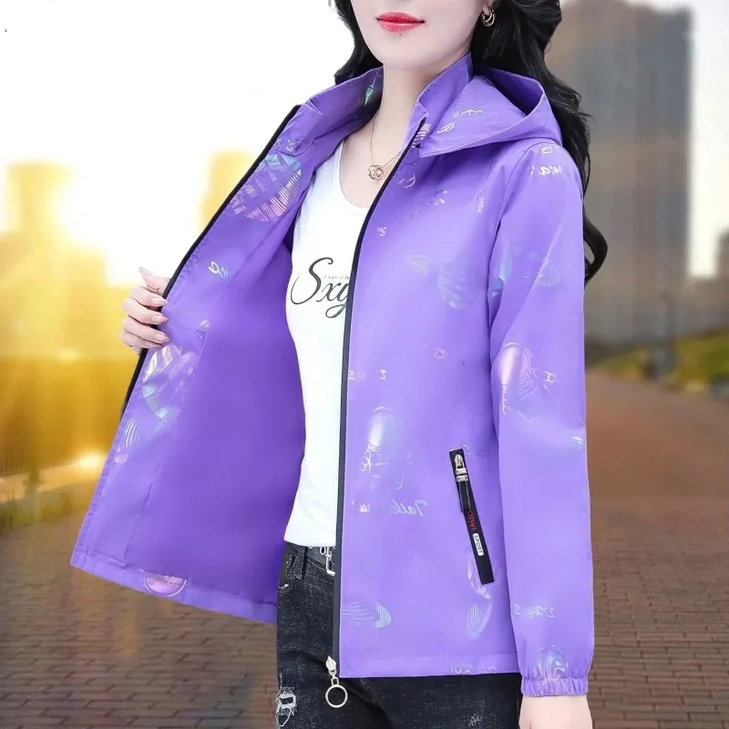 

High-End Print Jacket Women Men Spring 2023 Windproof Waterproof Hooded Jacket Lady Breathable Sport Running Mountaineering Suit