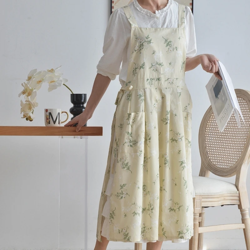 북유럽 스타일 방수 앞치마 여성 꽃 가게 면화 앞치마 소녀의 긴 Pinafore 베이킹 작업복 주방 요리 작업복