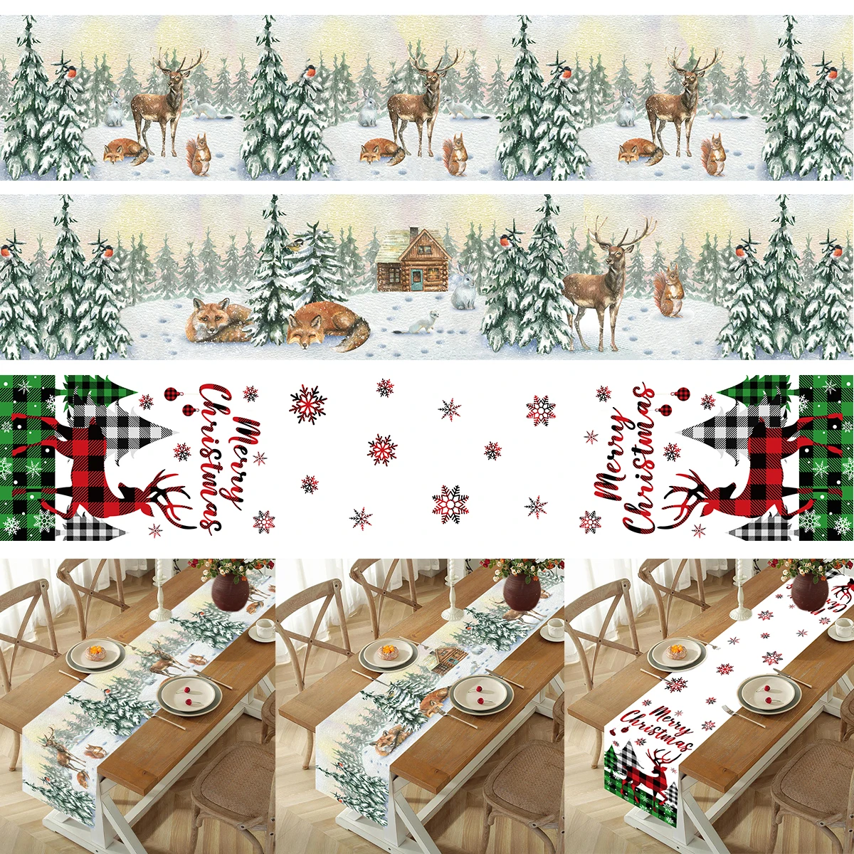 Christmas Red Flowers Snow Table Runner Merry Christmas Decoration For Home 2023 Xmas Gifts Navidad New Year Natal Tablecloth