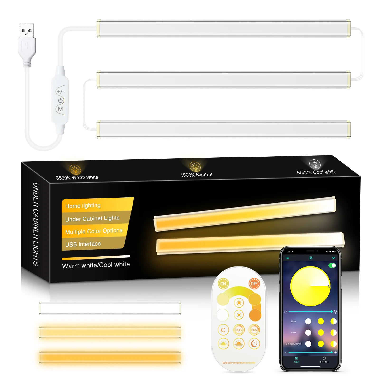

LED Smart Cabinet Light, Motion Sensor Night Light with App Remote Control Dimmable USB Powered for Kitchen, Cabinet, Bedroom