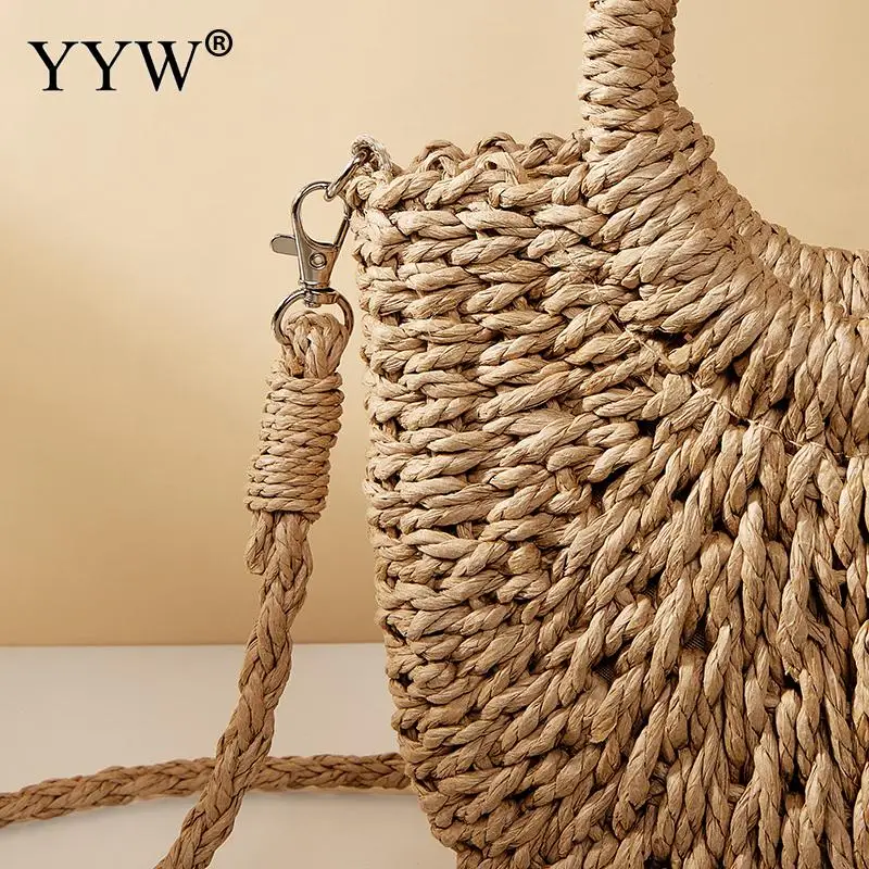 Women Paper Rope Beach Handbag Casual Lady Woven Tote Bag Moon Shaped Top Handle Straw Bags Crossbody Shoulder Purse bolsa femme