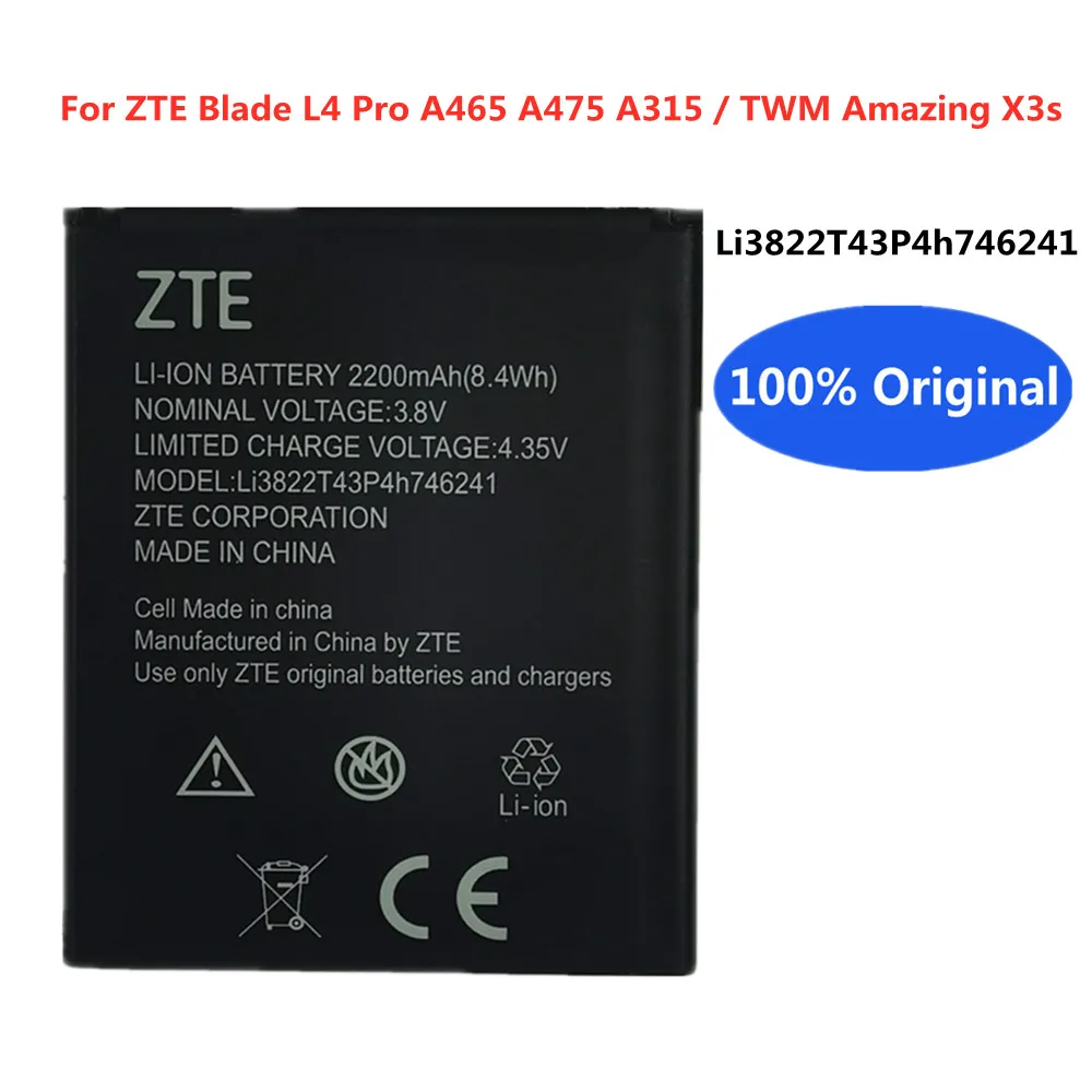 

Original 2200mAh Mobile Phone Replacement Batteries Li3822T43P4h746241 For ZTE Blade A465 A475 Blade L4 Pro / TWM Amazing X3s