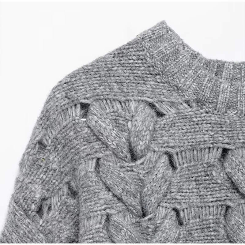 Suéteres casuales de punto con cuello redondo para mujer, suéter vintage holgado gris de manga larga, suéter para mujer, moda urbana versátil.