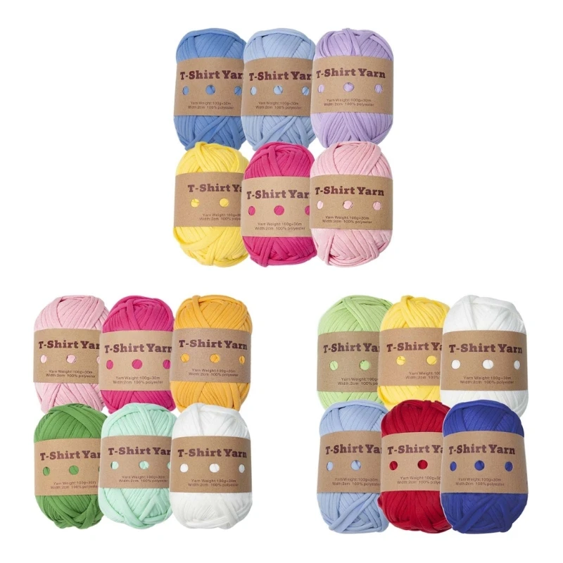 6 Rolls Handmade Fabric Strip DIY T-shirt Yarn Knitting Yarn for Knitting, Crocheting and Crafting for Hand DIY Bag