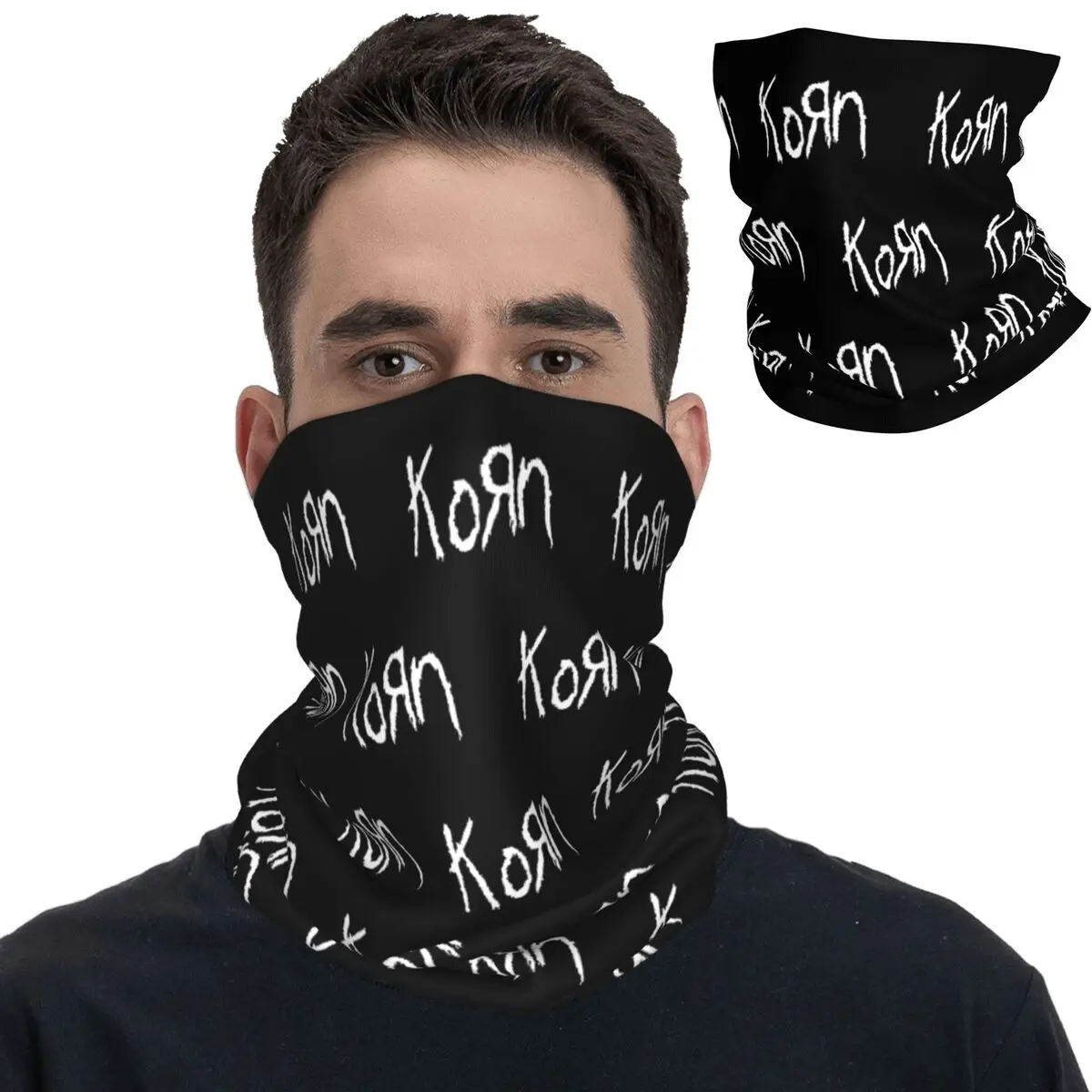 

Korn Band Logo Bandana Neck Gaiter Printed Balaclavas Wrap Scarf Multi-use Headband Fishing Unisex Adult Windproof