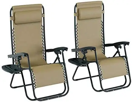 

Blue Outdoor Set of 2 Zero Lounge Chairs Folding Anti-Gravity Recliners with Side Table, Cup Holder & Pillow H pillow Cooling ge