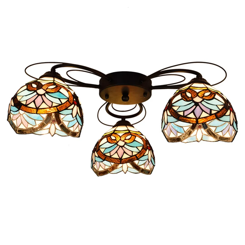 

Tiffany Love Blue Simple 3 Multi-head Ceiling Lamp Lamp Stained Glass Living Room Dining Room Bedroom