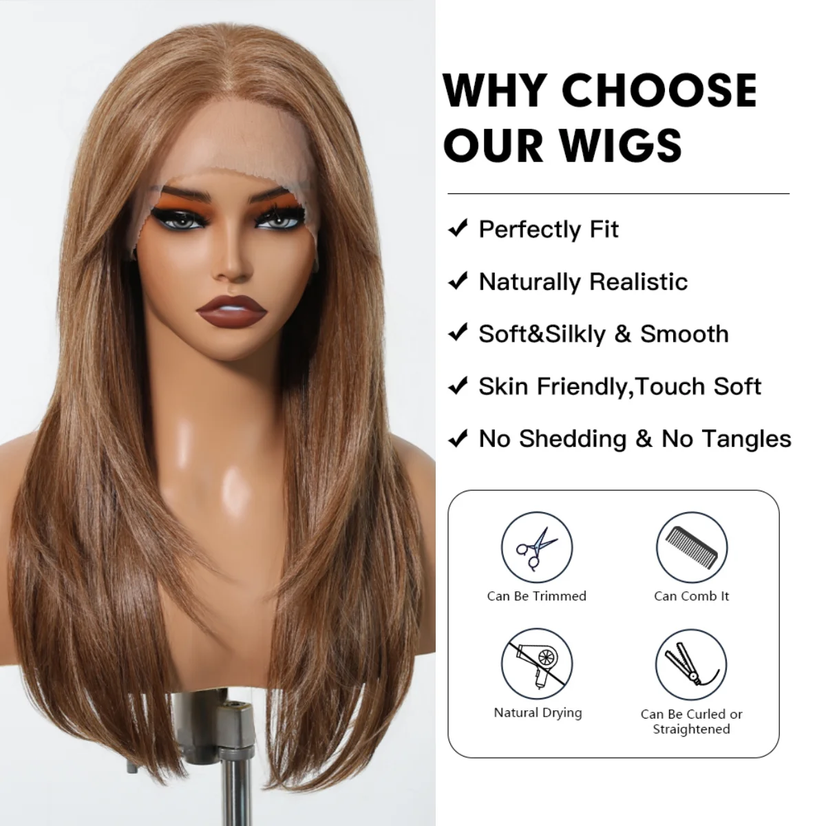 13* 6 Lace Front Synthetic Wig Layered Straight Light Brown Wig Hair for Women Natural Daily Party Use Heat Resistant Fiber