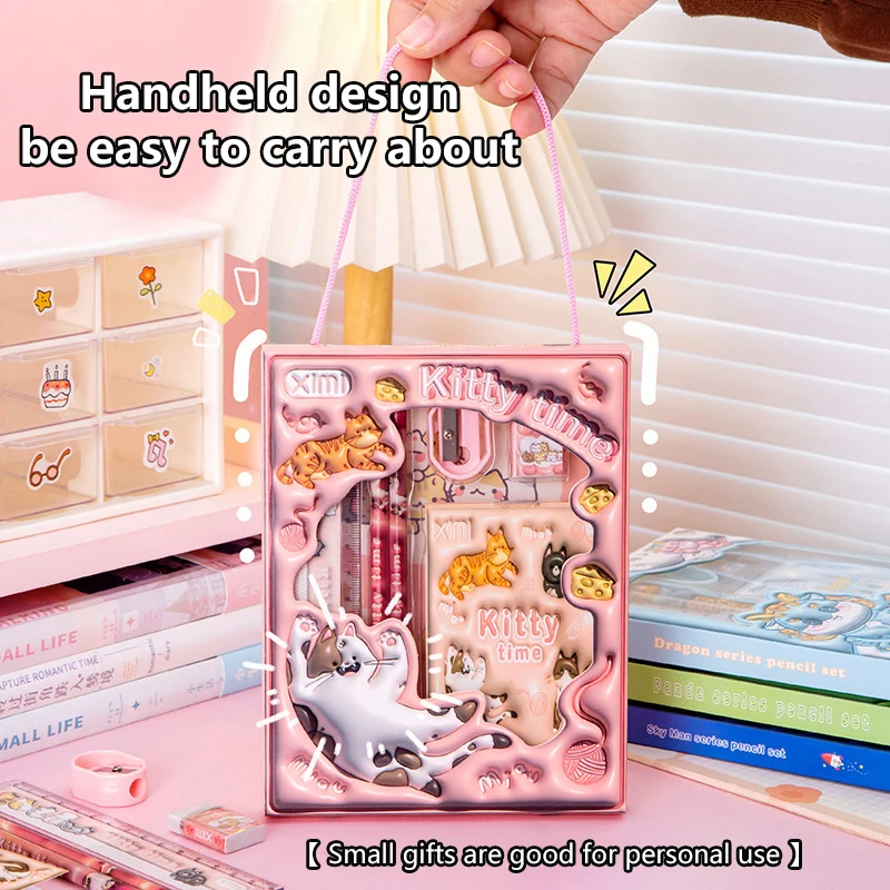 6-in-1 문구 세트 어린이 신학기 젤 펜 형광펜 볼펜 영구 연필 테이프 지우개 칼 어린이 상품