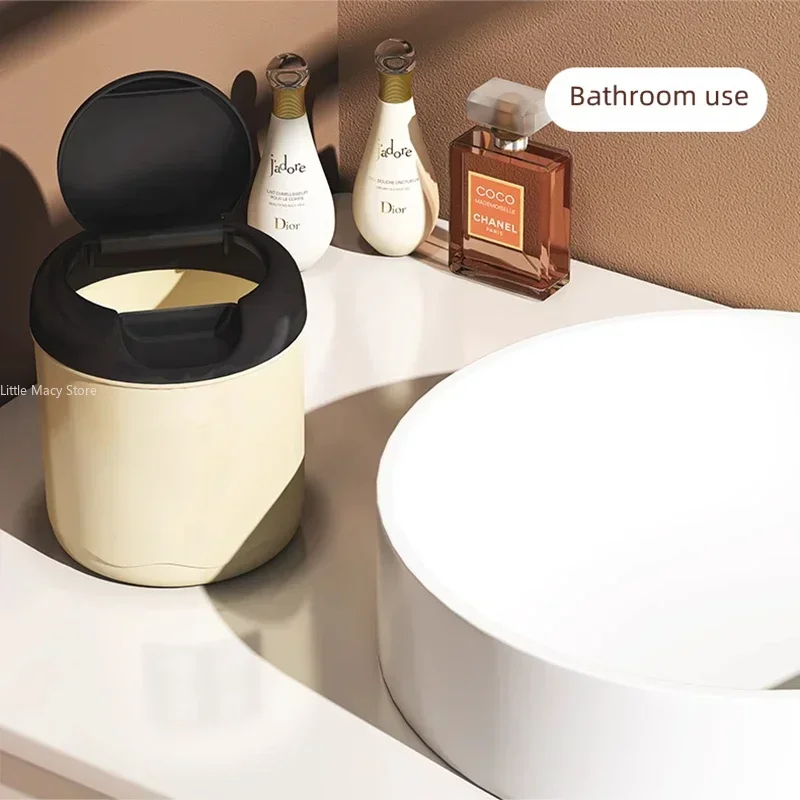 라이트 럭셔리 크림 스타일 뚜껑이 있는 데스크탑 쓰레기통, 기숙사 책상, 사무실 다기능 플립 커버 휴대용 미니 정리함