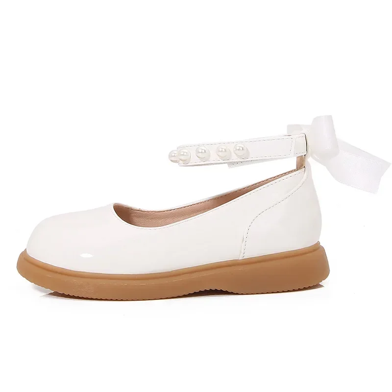 Girls Princess Leather Shoes Lolita Style Black White Versatile Children Performance Mary Jane Shoes Fashion Kids Causal Shoes 6