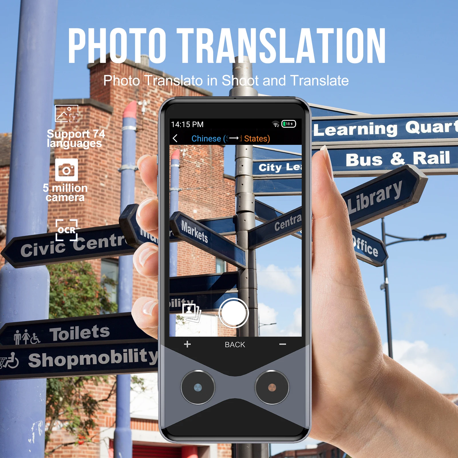 Hot V9000 Translator 3.7 INCH 1GB RAM 16GB ROM Qualcomm Processor Translating Machine 4G/WIFI/Hotspot 1*SIM Card Pin