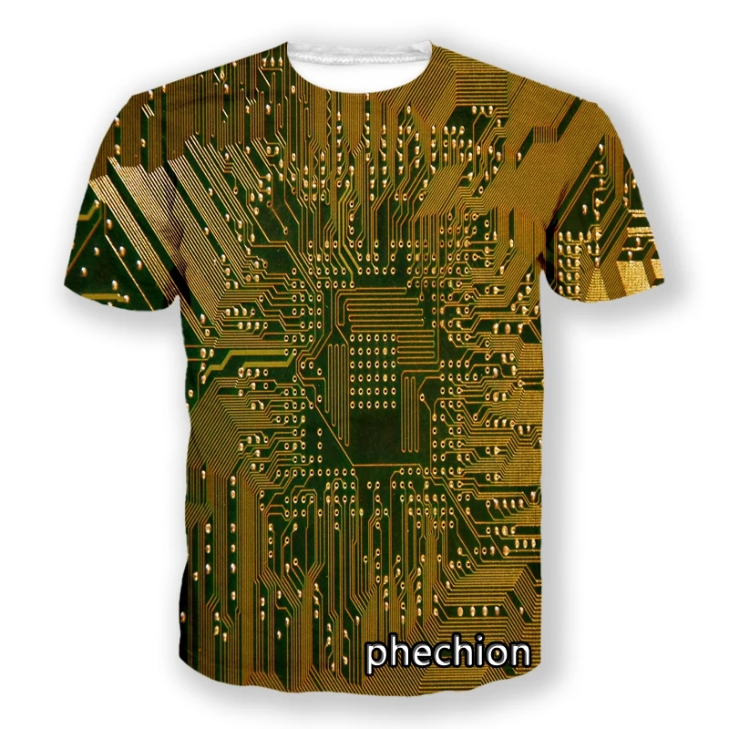 

Новая модная повседневная футболка phechion для мужчин и женщин с электронным чипом и 3D принтом, с коротким рукавом, спортивные летние топы в стиле хип-хоп L208