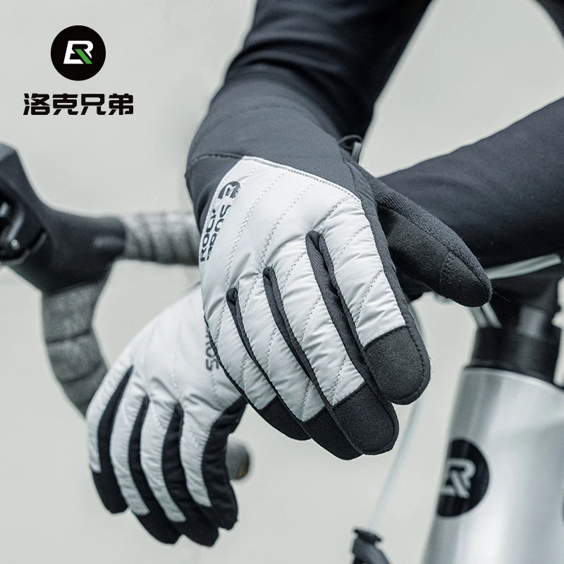 ROCKBROS Winter Bicycle Gloves Thermal Fleece Warmer Motorcycle Electronic Bike Gloves Windproof Full Finger Cycling