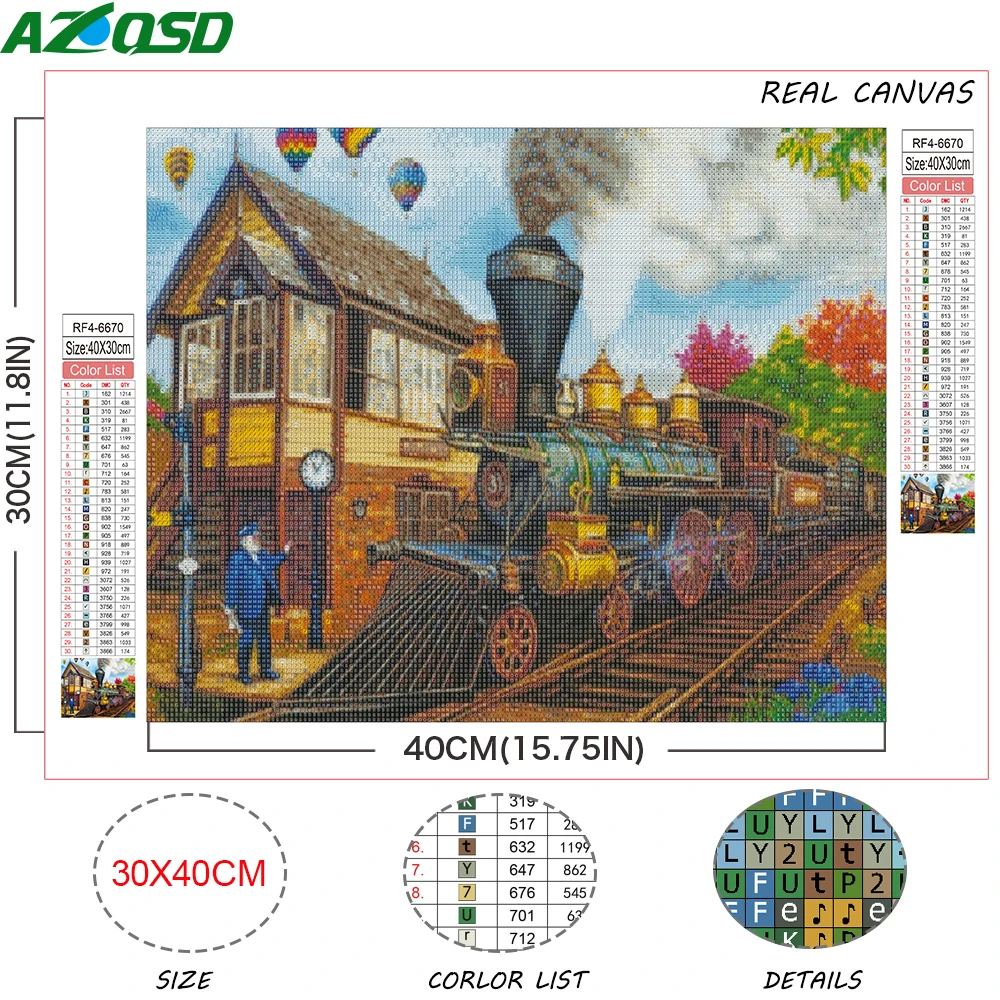 AZQSD 5D DIY Diamond Mosaic Train Full Square Drill Diamond Embroidery Landscape Cross Stitch Painting Art Home Decor