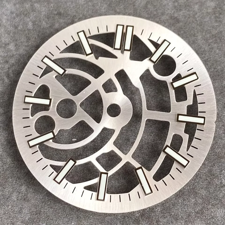 Silver Grey Black Skeleton Hollow-out Watch Dial - 29mm Premium Quality