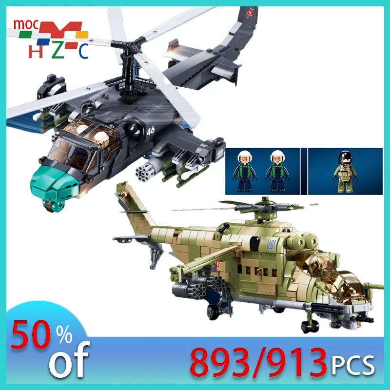 

New Military Russia Plane WW2 MI-24 Kamov Ka-52 Helicopter Building Blocks World War 2 Army Gunship Figure Bricks Model Kit Toys