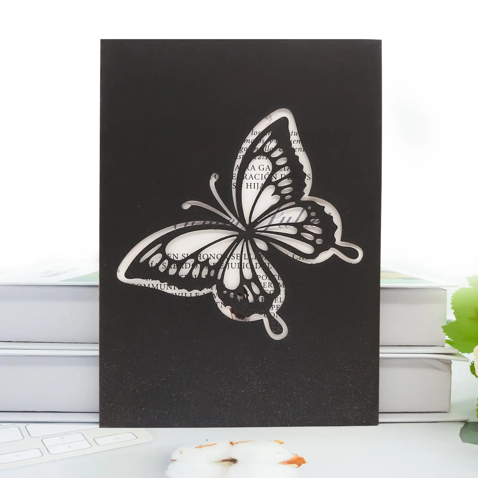 1pcs Navy Blue Rose Gold Glitter Laser Cut Silver Blush Butterfly Birthday Wedding Invitation Card Quinceanera Black Invitations