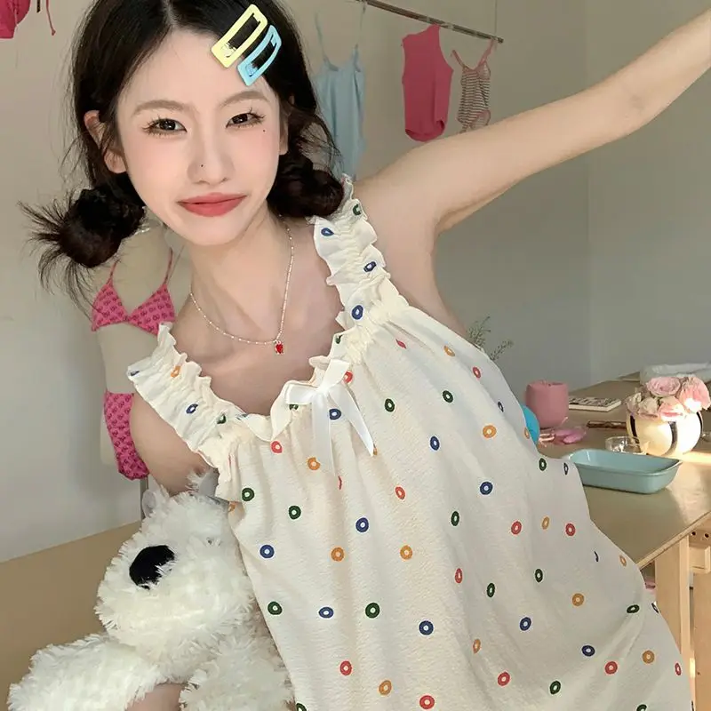 

Netizen Sweet Hanging Pajama Dresses for Women Summer 2023 New Pajamas for Students Cute Bow Home Furnishings Can Be Outworn