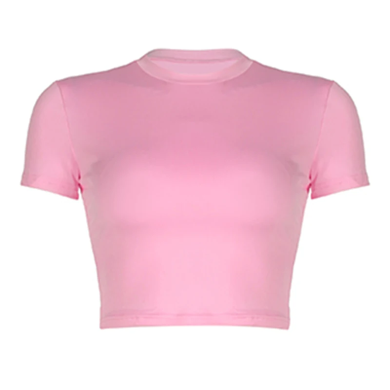 Solid O-neck Crop Top Women Casual Basic Short Sleeve Fitted T-shirt Summer Minimalist Outfits High Street Lady Tee