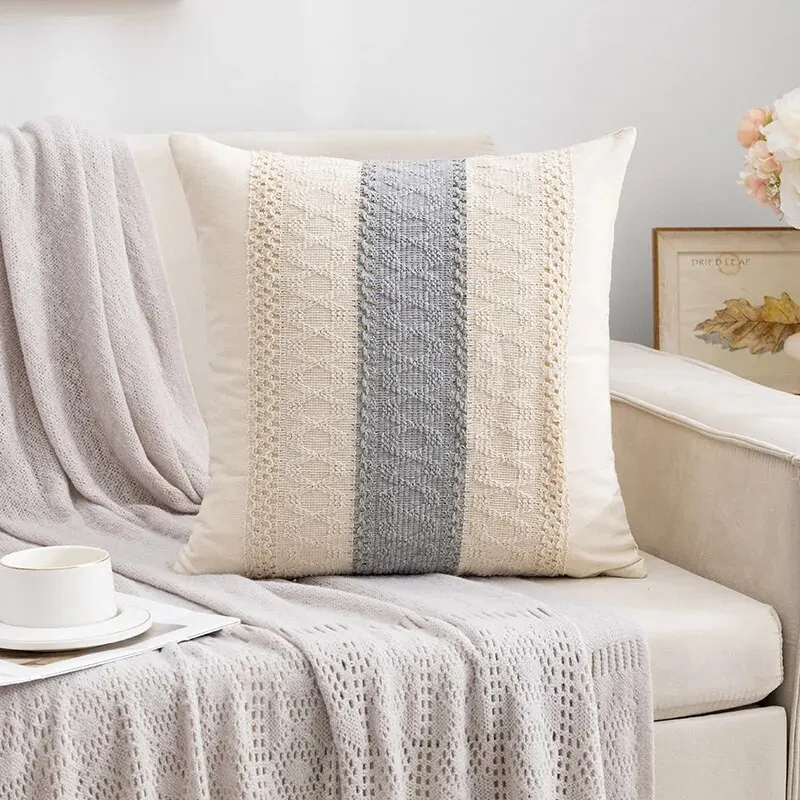 Woven Farmhouse Boho Neutral Decorative Throw Pillow Cover