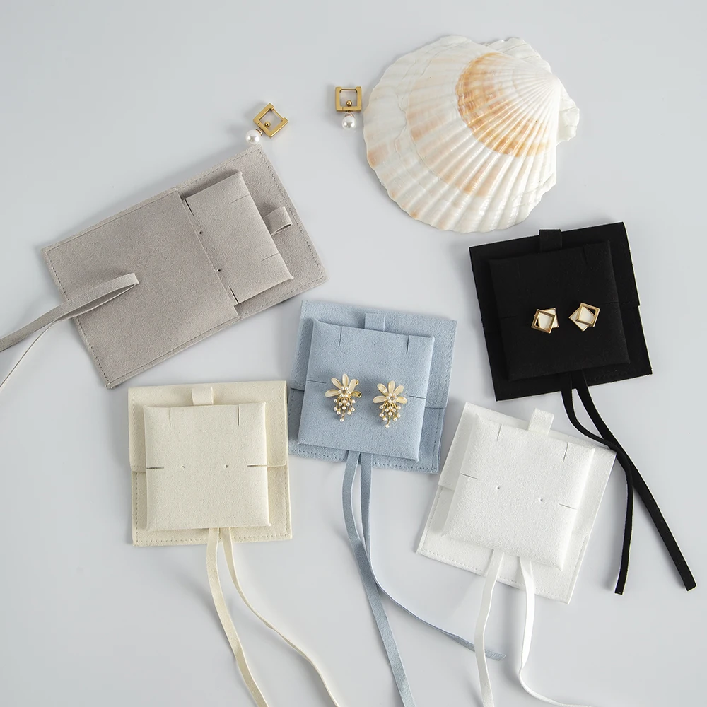 2023 Microfiber Suede Jewelry Pouch Bags Velvet Small Jewelry Earrings Rings Necklaces Packaging & Display Gift Pouch WIth Card