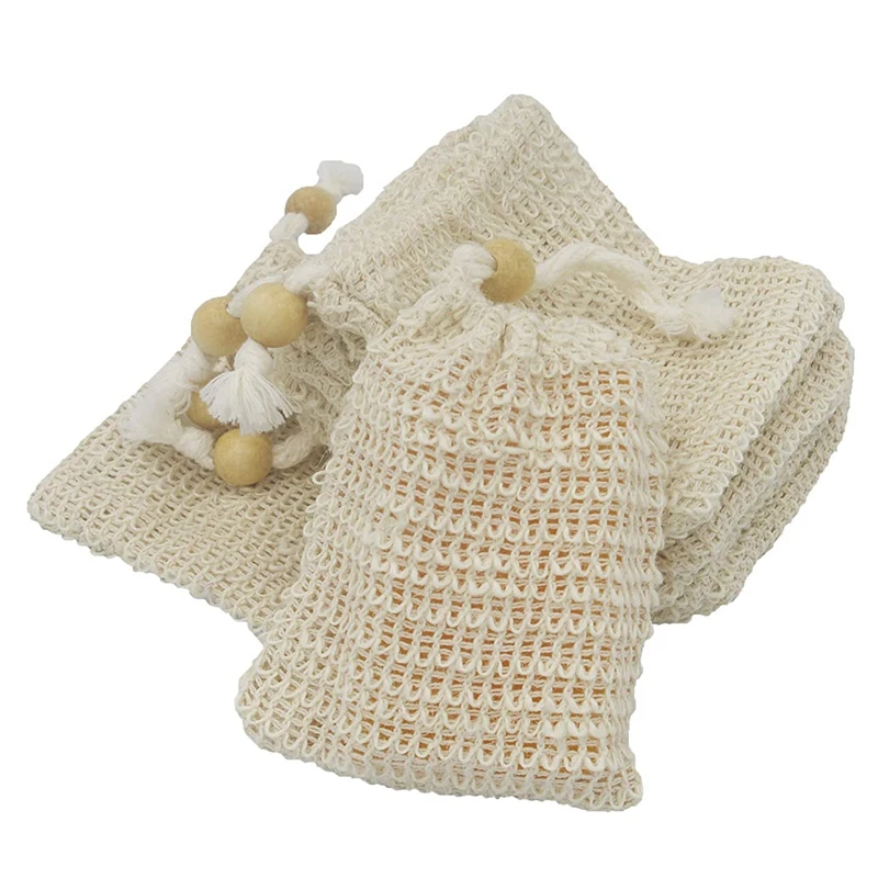 

Exfoliating Exfoliate Exfoliator Natural Sisal Ramie Mesh Soap Saver Soap Bag Soap Pouch With Drawstring And Wooden Bead