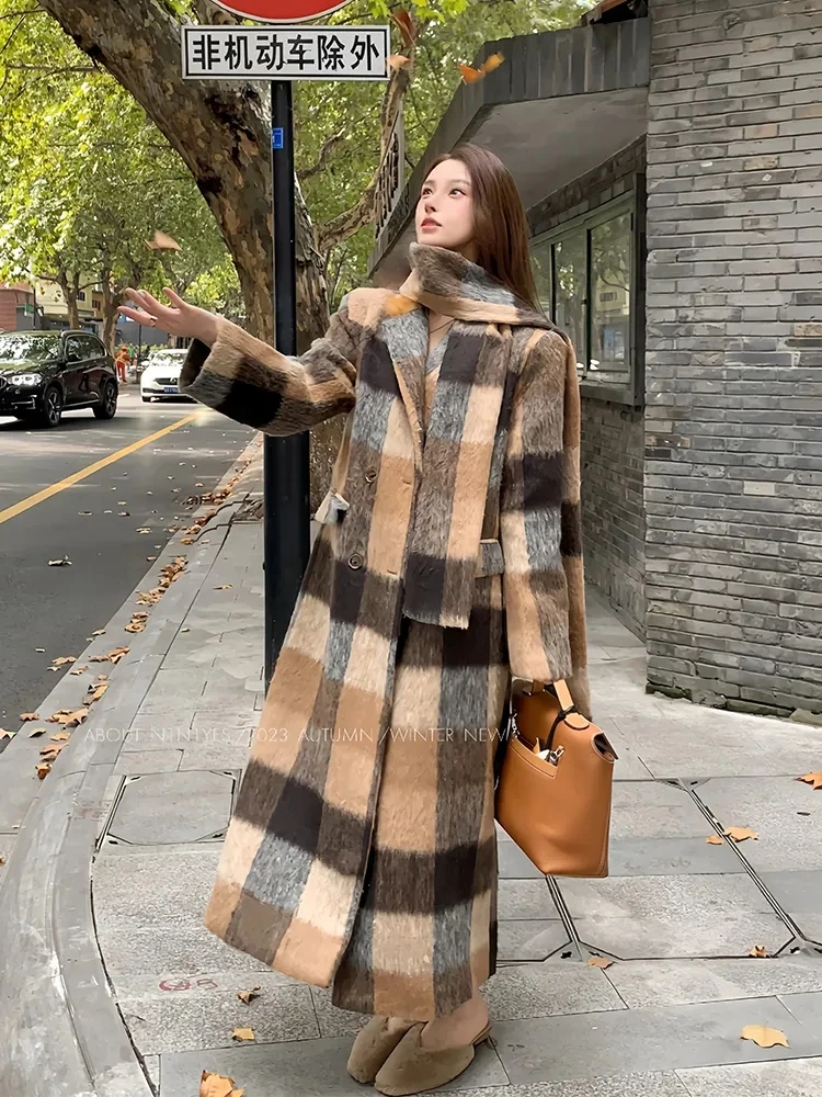

Woman Clothingformal DressesAutumn And French Plaid Woolen Long Coat Female Winter 2024 New Temperament High-Grade S