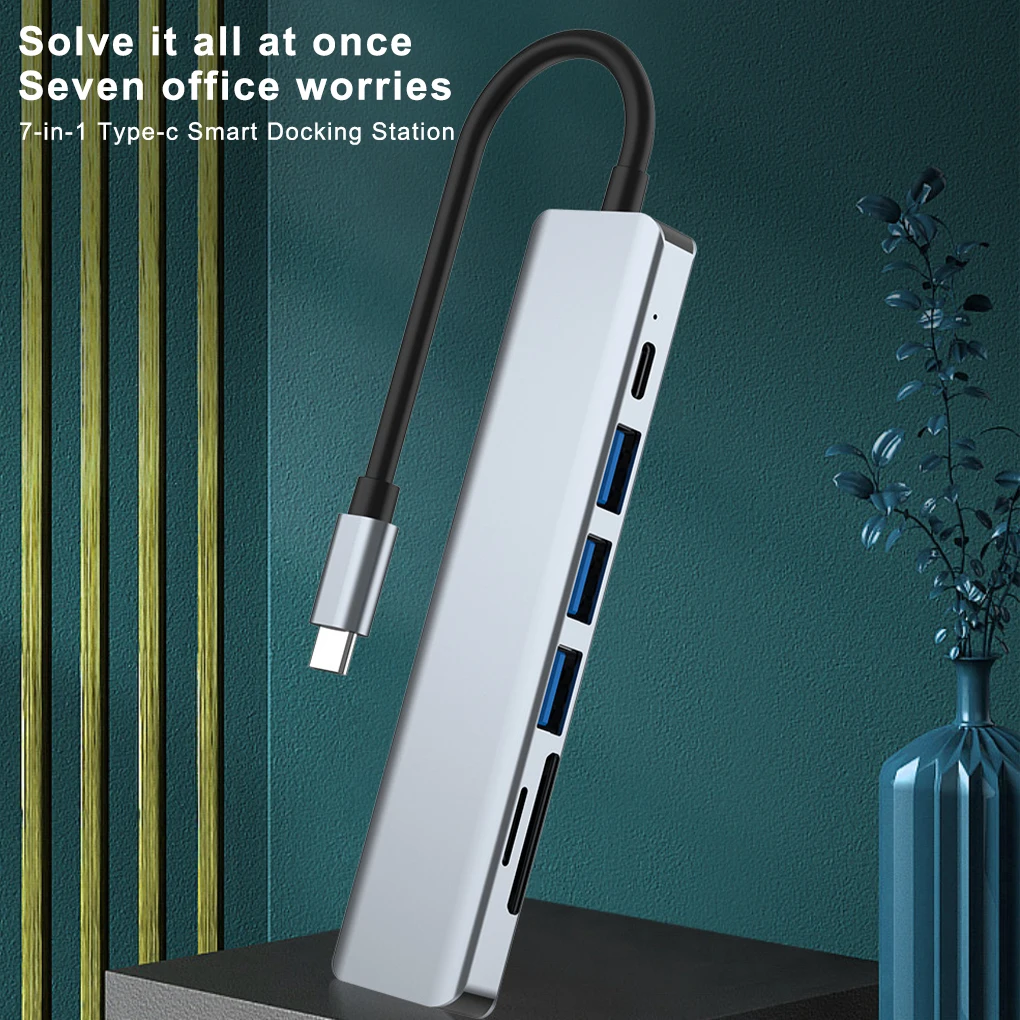 Coolcirc 7 In 1 Type C Aluminum Alloy USB HUB To HDMI-Compatible USB3.0/2.0 Adap