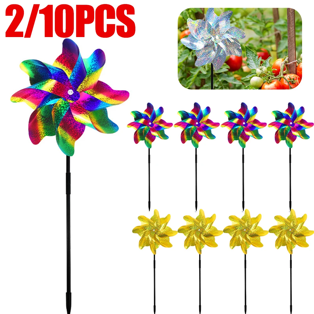 2/10pcs Bird Repeller Reflective Windmill Bird Repellent Anti Birds Windmill Spinner Child Windmill Garden Orchard Protection