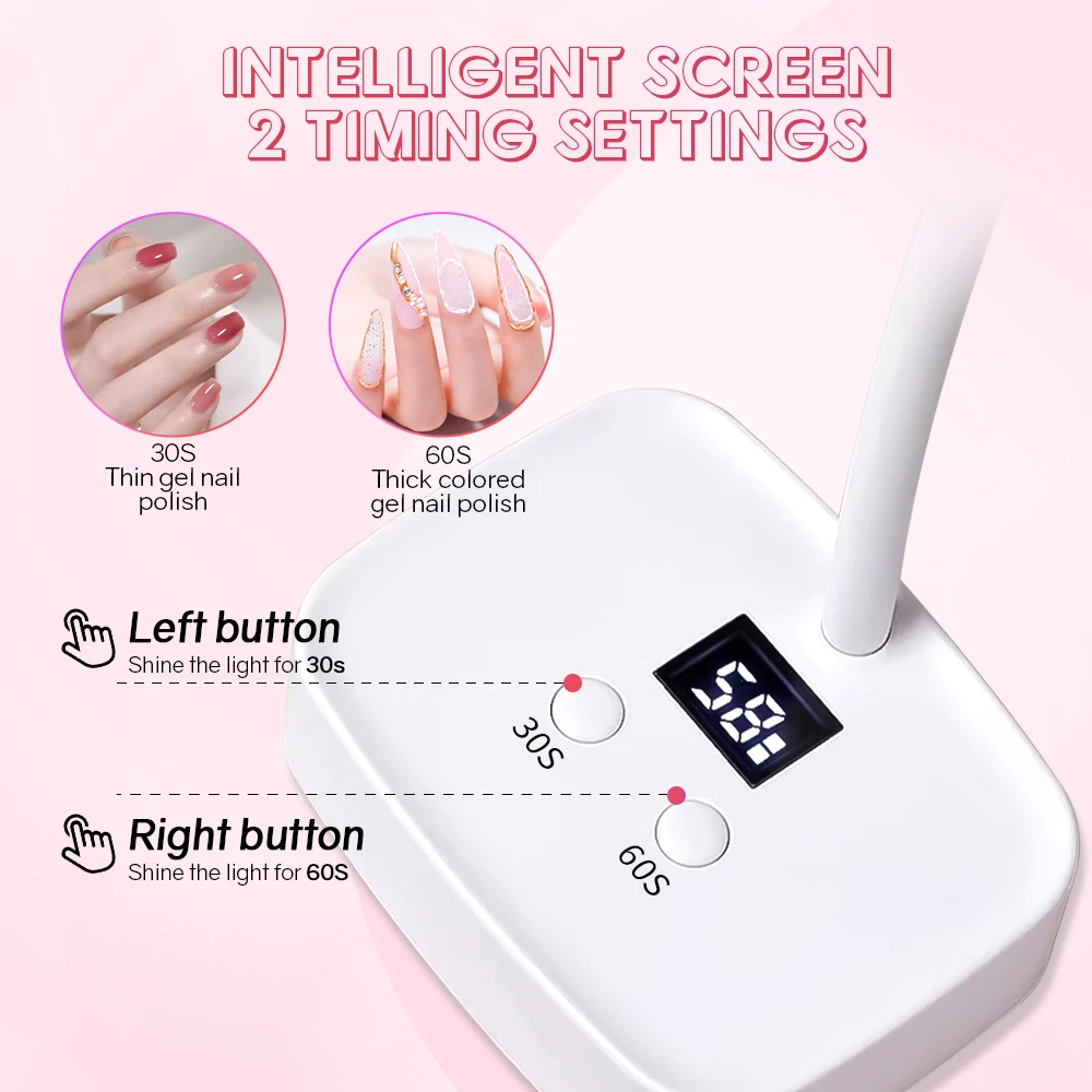 Mini UV LED Nail Lamp with Auto Sensor 27W Rechargeable Flash Cure Lamp 360° Adjustable Nail Dryer with 2 Timers For Home DIY 4