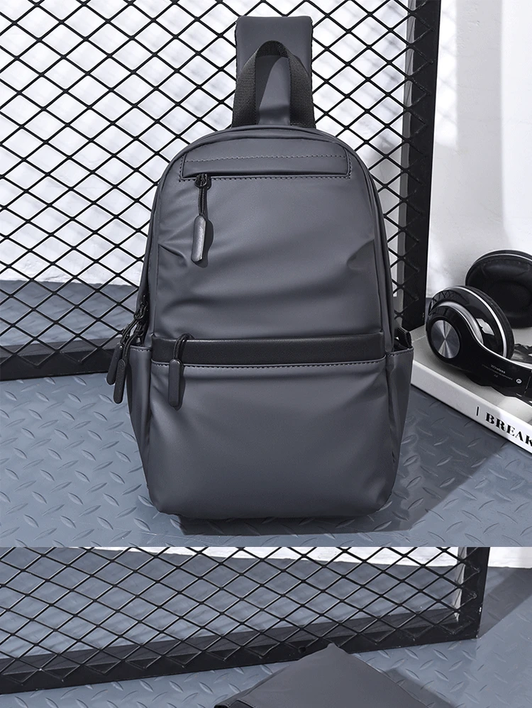 Neue trendige lässige Leder-Membran-Brusttasche für Herren, spritzwassergeschützte multifunktionale Umhängetasche – Detail 6