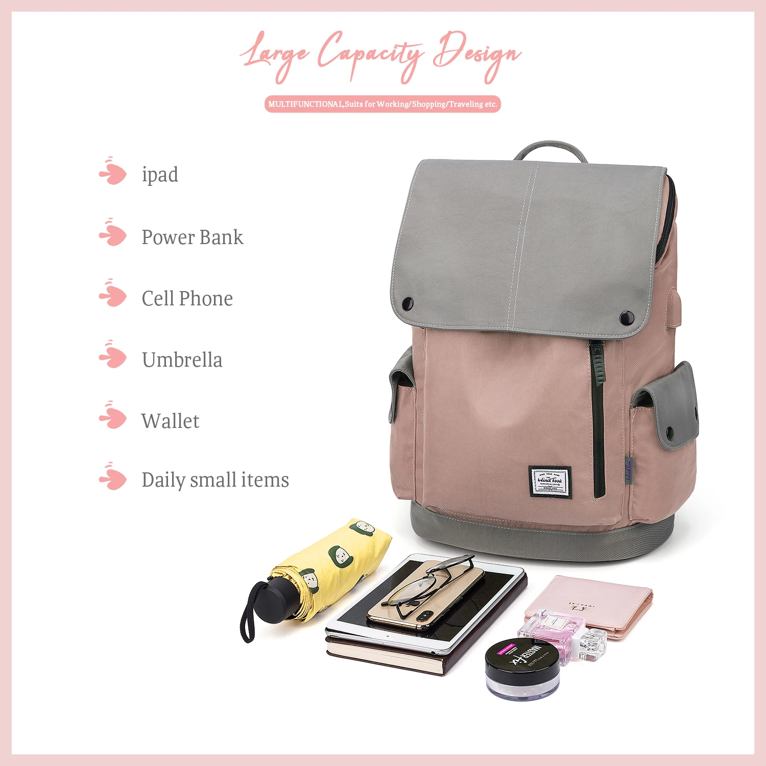 WindTook Laptop Backpack for Women Travel Computer Bag USB Charging Port 15.4 Laptop Waterproof Fashion Backpack