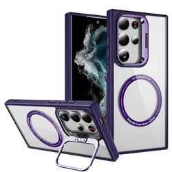 Magnetic Acrylic Transparent Phone Case - Shockproof Protective Cover for Galaxy S25 (Purple)