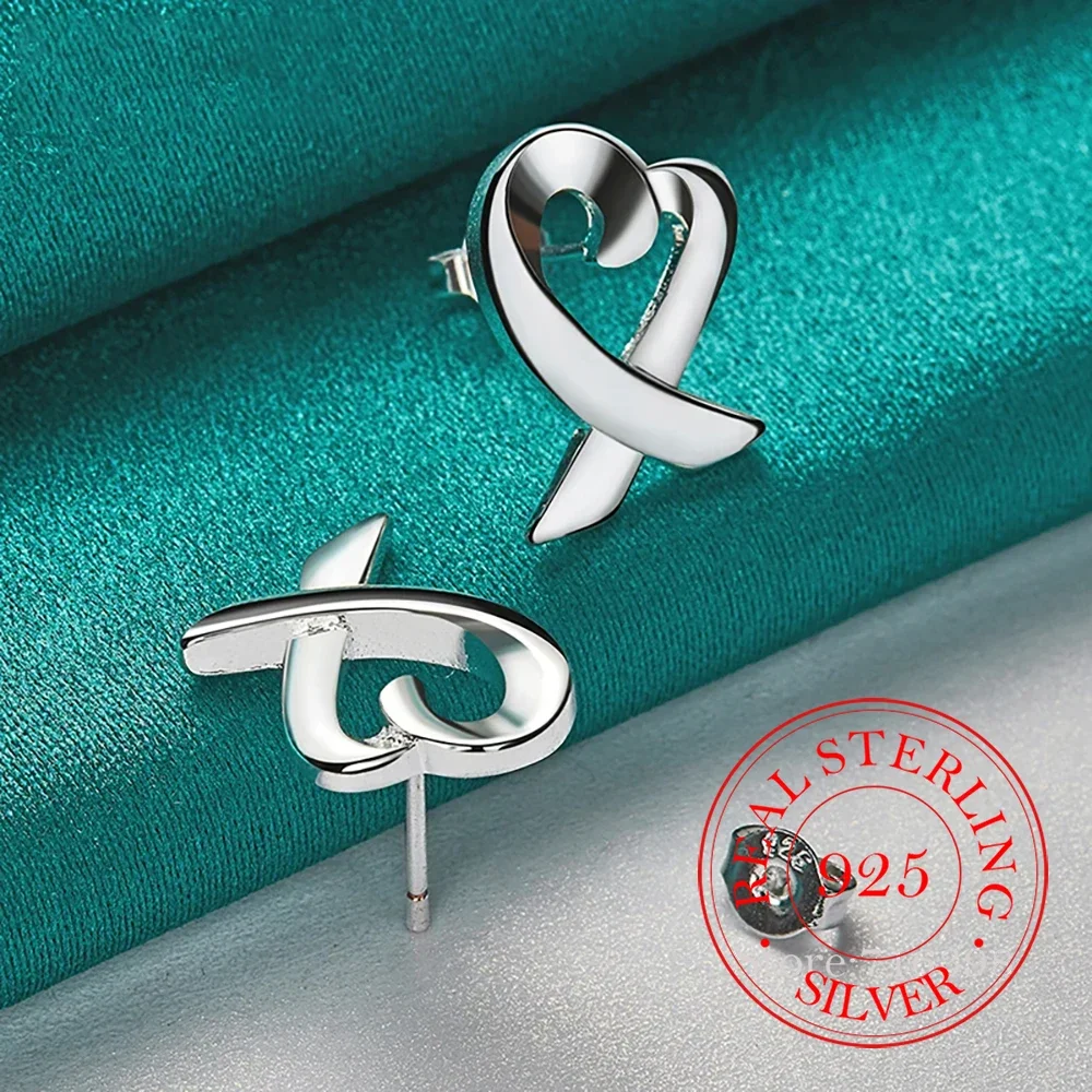 

925 Sterling Silver Heart Stud Earrings For Woman Girls Fashion Wedding Engagement Jewelry