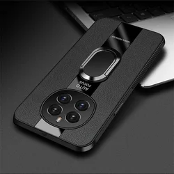 Luxury Plexiglass Leather Phone Case with Magnetic Ring Holder and Shockproof Cover for Honor Magic 6 Lite (Black)