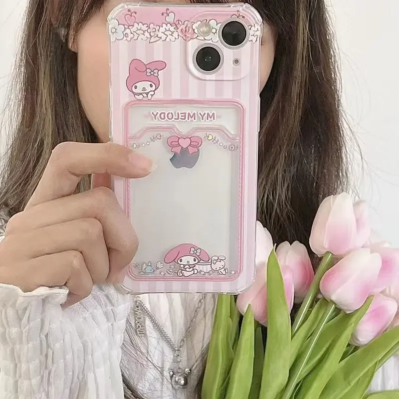 thumbnail image 1 of Sanrio Hello kitty kuromi melody cinnamoroll Card Pocket Phone Case para iphone 11 12 13 14 15 Pro Max mini X Xs Xr 7 8 Plus SE, 1 of 5