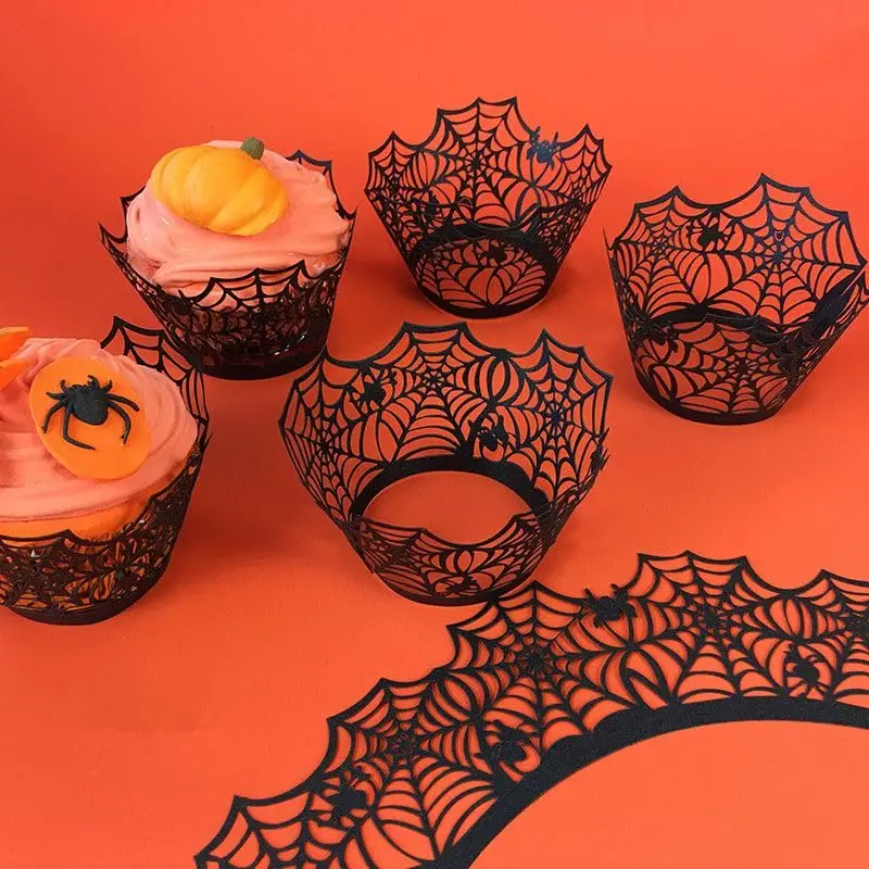 24 Stück Halloween Cupcake Wrapper, Spider Web Cupcake Wrapper, Halloween Party Dekorationen Zubehör – Detail 3
