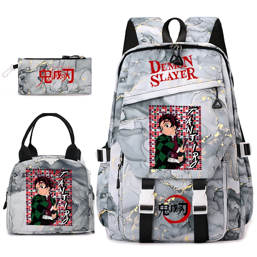 Demon Slayer Girls School Backpack 3Pcs Set Anime Student Bookbag Lunch Tote Pencil Case 1