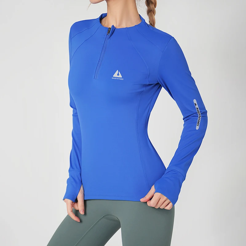 Round neck sports coat women tight fitness top running long-sleeved quick dry Slim zipper yoga clothing fall and winter