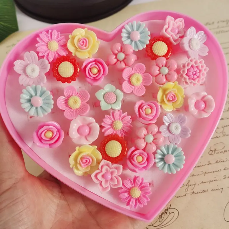 10pcs/Lot Children's Flower Rings Kids Girls Sunflower Rose Flower Mix Finger Rings Jewelry Child Gift Ring Without Box