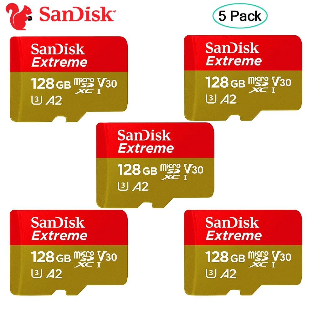 Sandisk 마이크로 SD 카드 Microsd V30 U3 4K 128GB 32GB 64GB 160 메가바이트/초 마이크로 플래시 메모리 SD TF 카드 4K 카메라 (5 Pcs)