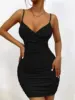 Sexy Women's Backless V-neck Buttocks Wrapped Pleated Tight Fitting Suspender Dress Spring Party 2024 New Model 1