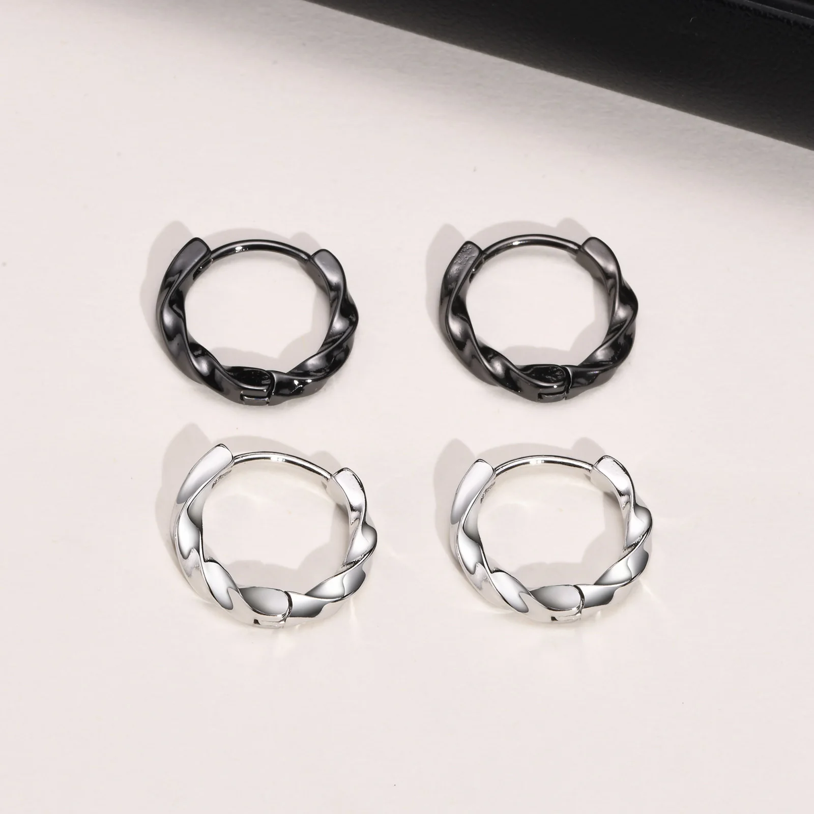 Men's Twisted Mobius Hoop Huggie Earrings,Minimalist Metal Geometrical Strip Earring Jewelry Gift to Him