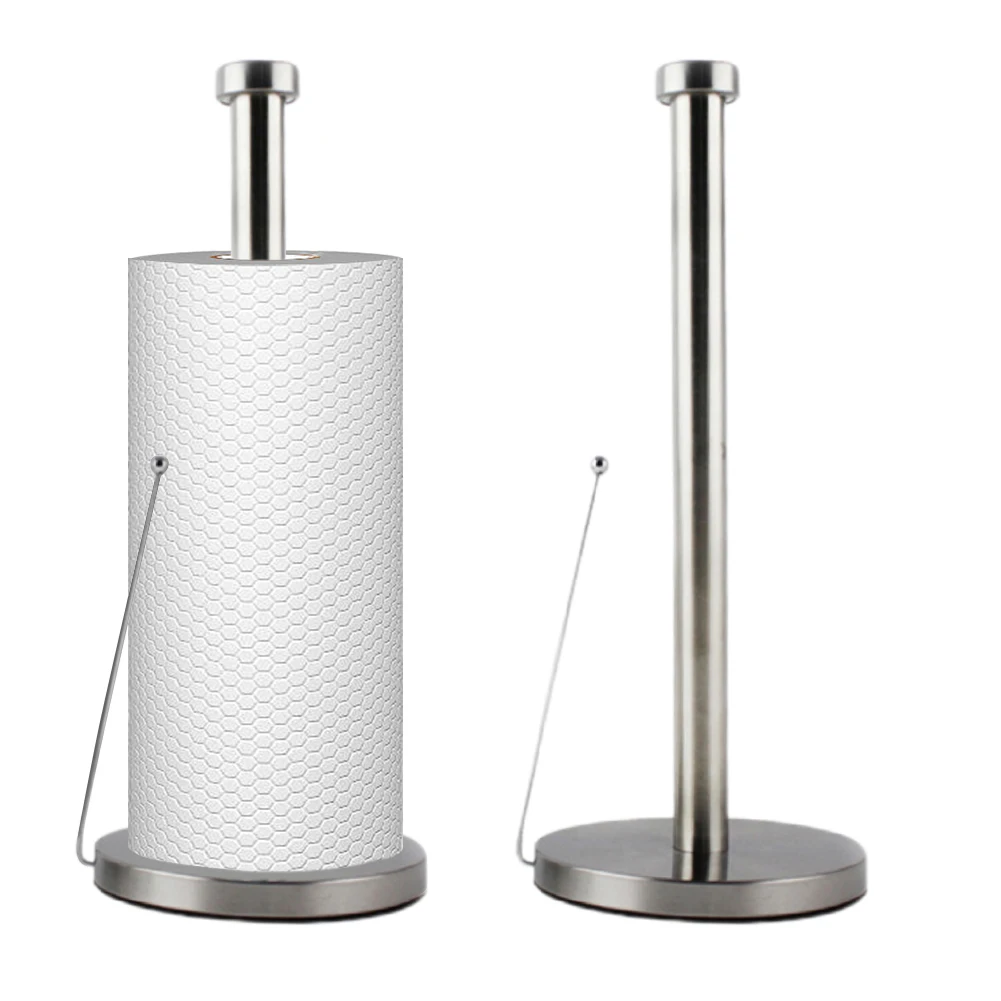 Kitchen Roll Holder with Round Base Standing Toilet Paper Holder Stainless Steel Roll Paper Towel Rack for Home Kitchen